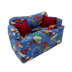 Christmas Couch Tissue Box Cover Dog Print Plush Mini Sofa Decor Gift